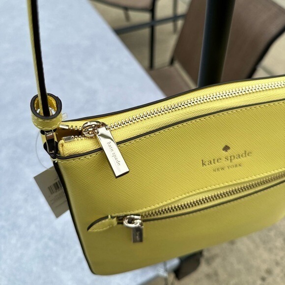 Kate Spade Crossbody Bag Yellow Leather Zip Top Shoulder Bag - Picture 3 of 12